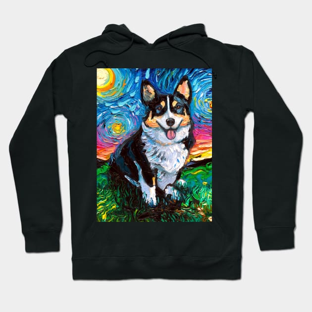 Tri Color Corgi Night Hoodie by sagittariusgallery